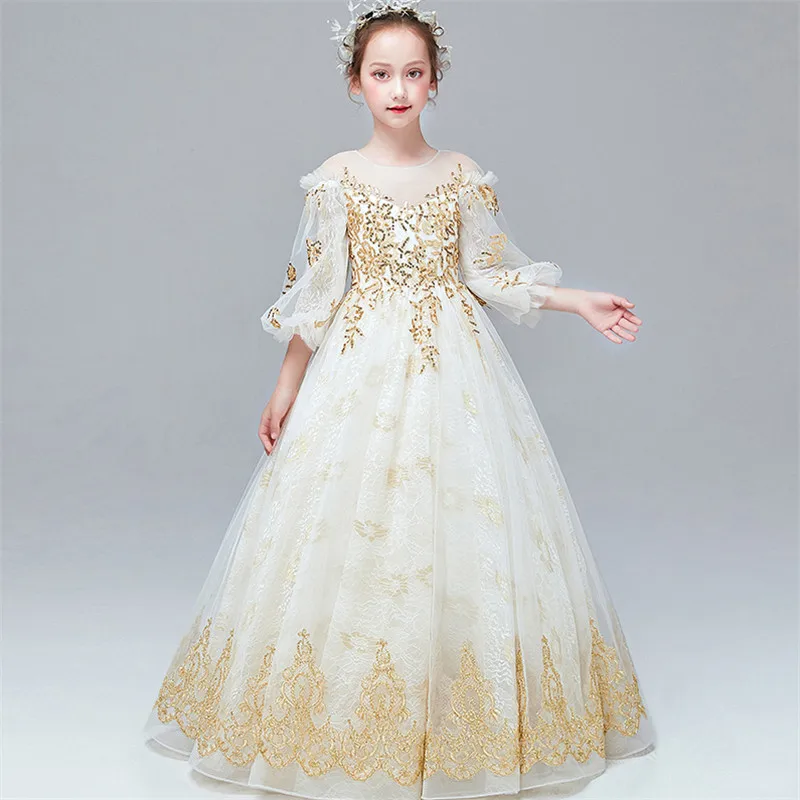 Роскошное детское элегантное Пышное Платье принцессы ручной работы с блестками на день рождения, свадьбу, вечеринку Детские костюмы