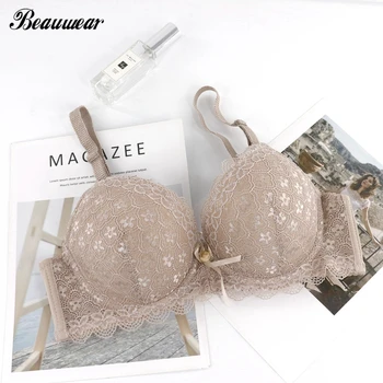 

Beauwear Sexy B C Cup Thick Bras Padded Push Up Bra Floral Lace Underwired Lingerie 3/4 Cup for Big Chest Women 85 90 95 100