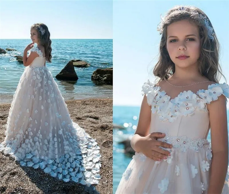 Nieuwe Lange Bloem Meisje Jurk voor Bruiloft Baljurk Puffy Tulle 3D Bloemen Kids Little Princess Comunion Gown Pageant Jurk Nieuwe Lange Bloem Meisje Jurk voor Bruiloft Baljurk Puffy Tulle 3D Bloemen Kids Little Princess Comunion Gown Pageant Jurk