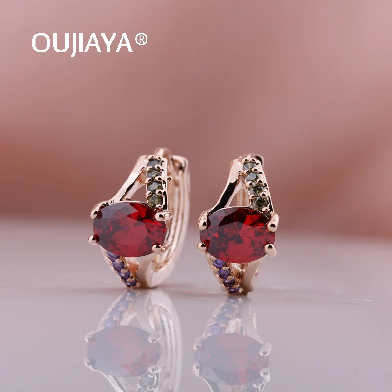 Женские серьги-подвески OUJIAYA из розового золота 585 пробы с натуральным Цирконом |