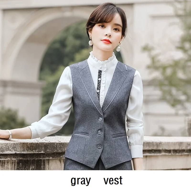 gray vest Женские костюмы, тонкие, Осень-зима, одноцветные, блейзеры, куртки, штаны, 2 предмета в комплекте, OL, официальные, женские, брючные костюмы, женские костюмы, костюмы 19917 - Цвет: gray vest