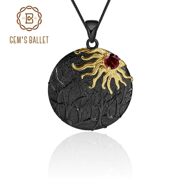 

GEM'S BALLET Natural Red Garnet Gemstone Sun Chaser Story 925 Sterling Silver Handmade Pendant Necklace For Women Fine Jewelry