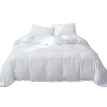 

Solid Color Comfortable Quilt Cover Home Textile Three-Piece Bedding Duvet Cover Set Ball Tassel Bedding Pillowcase Bedding