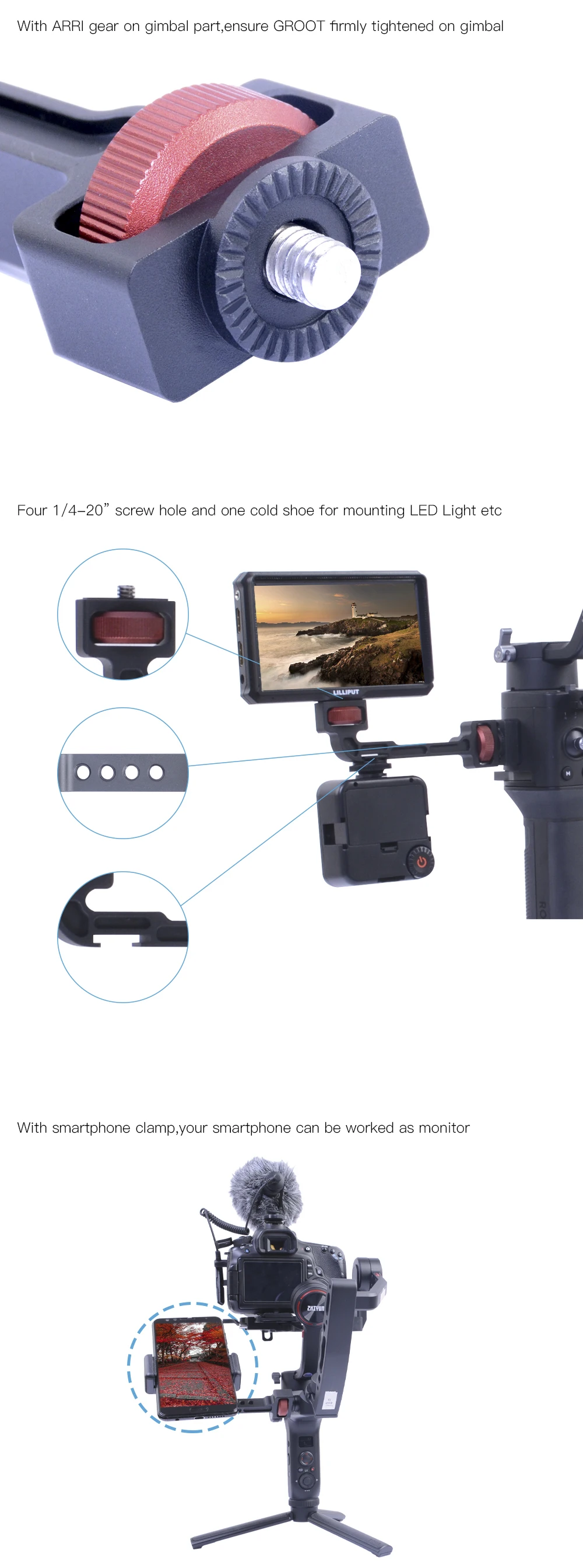 GROOT ZHIYUN WEEBILL S/LAB Crane 3 DJI RONIN S/SC вращающийся кронштейн для монитора светодиодный светильник