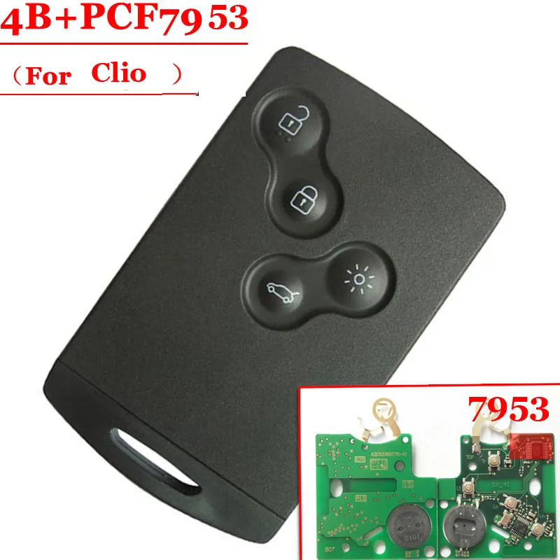 Remote Car Key 4 Button Smart Card with pcf7953 chip 433mhz Va2 Blade for Renault Clio Smart Key afbeelding