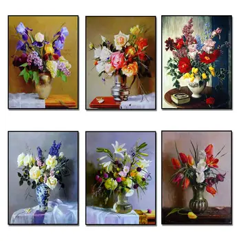 

DIY Diamond Embroidery Beaded Cross Stitch Flowers & Vase Full Square/Round Drill Diamond Painting Arts & Crafts Home Decoration