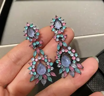 

Bohemian contrast color flower earrings retro ethnic exaggerated nightclub long tassel ear accessories