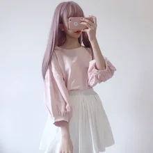 Best Offers Loose Korean O-Neck Student Solid Base Tee Shirt Women 2020 Autumn New Vintage Cute Long Sleeves T Shirts Female All-Match Tops