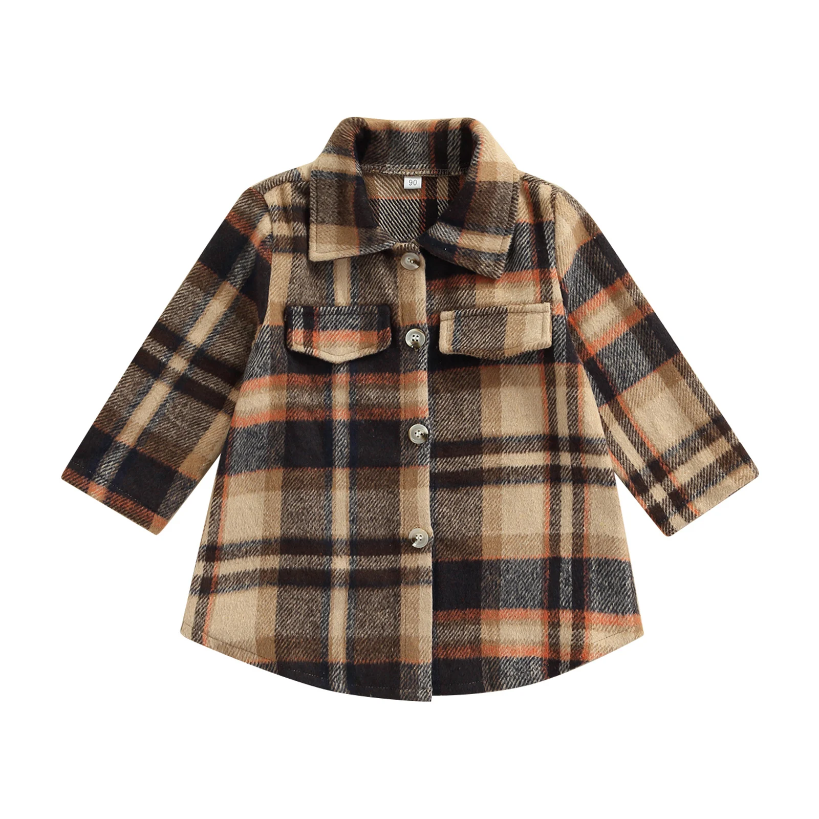 2022 27y Children Plaid Pattern Jacket Spring Fall Casual Longsleeved Button Fake Pocket