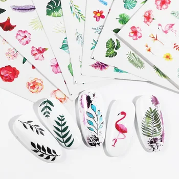 

29pcs Simple Green Black Leaf Water Sticker Nail Polish Flower Flamingo Slider for Manicure Nail Art Decoration Wraps Set