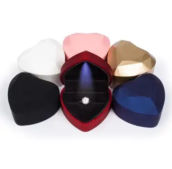 

48pcs/lot LED Light Earring Ring Box Heart Shape Wedding Engagement Ring Necklace Pendant Jewelry Box Display Gift Box Wholesale