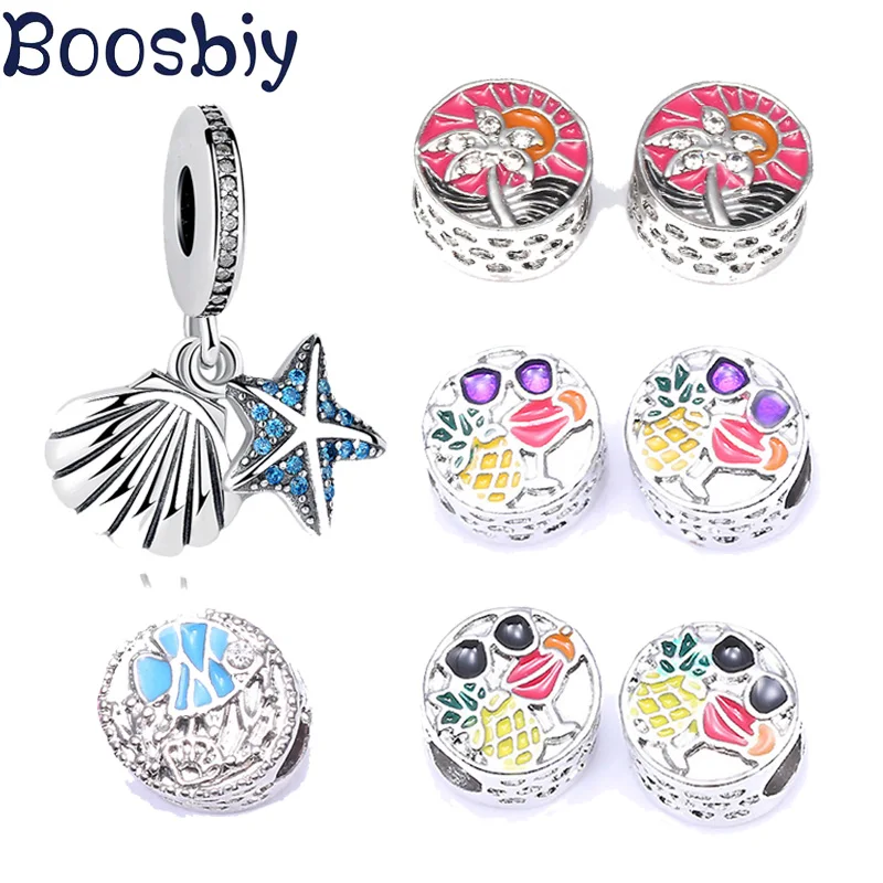 Boosbiy 2 шт. Летний стиль Серебряный цвет тропическая Морская звезда и ракушка