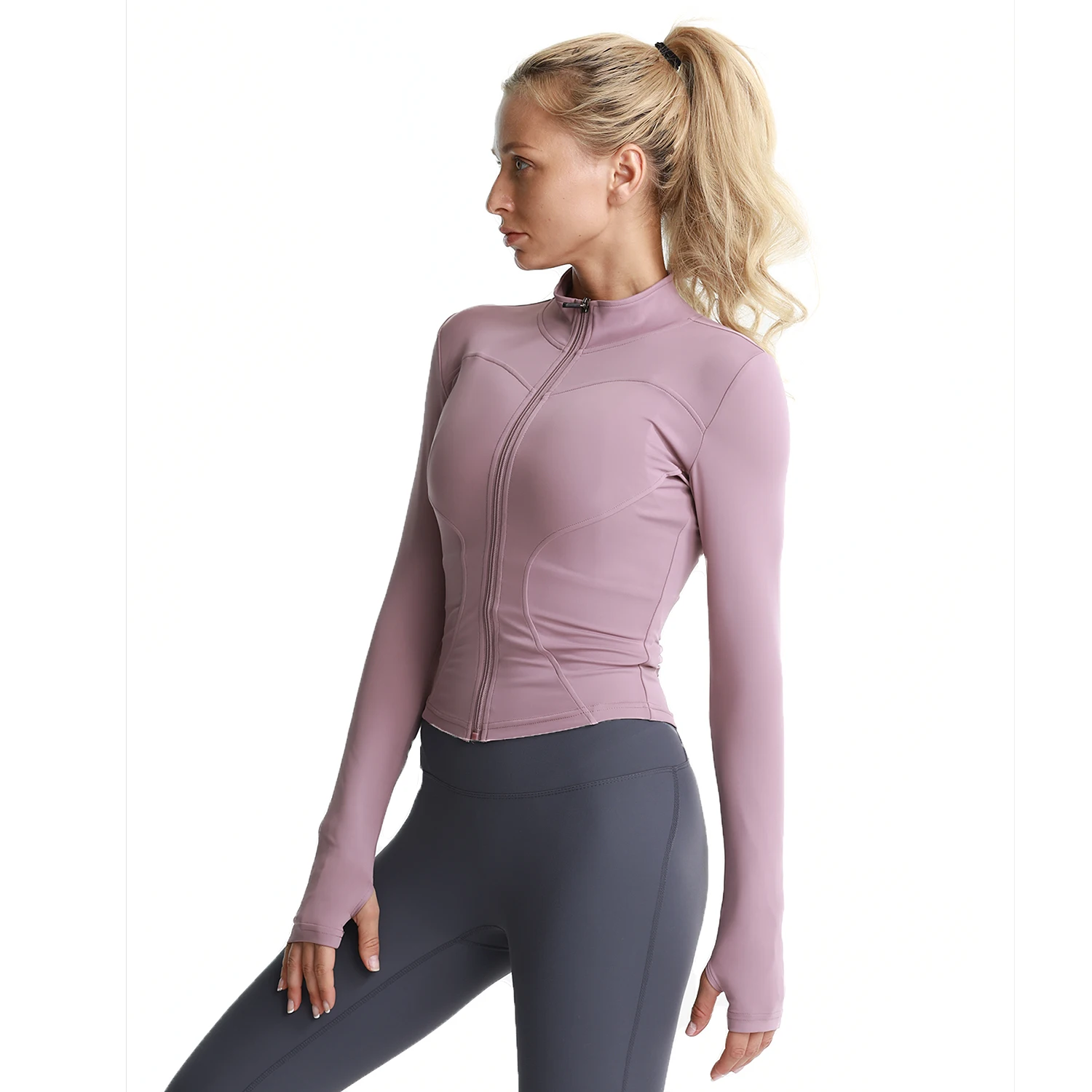 Women Athletic Sport Shirts Slim Fit Long Sleeved Fitness Coat Yoga Crop Tops With Thumb Holes Gym Jacket Workout Sweatshirts