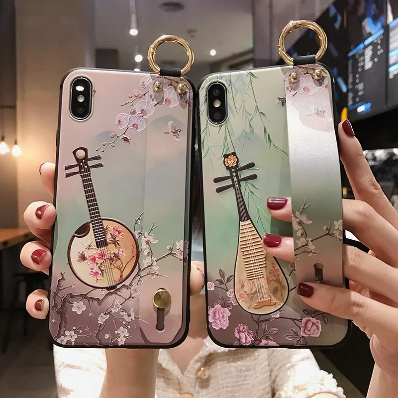For iPhone 11 Pro Max X XR XS Back Cover Wrist Strap Phone Holder Soft TPU Case 8 7 6 6s Plus SE 2020 11Pro Cases | Мобильные