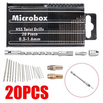 

21Pcs Mini Hand Twist Drill Bit Tool Set 0.3-1.6mmSteel Twist Drill Bits Set +Chucks For Woodworking Drilling Electronics Repair