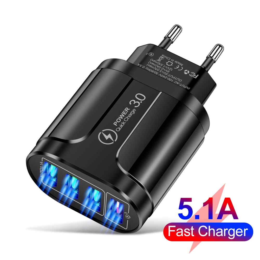 Cargador USB de para teléfono adaptador de corriente inteligente múltiple, QC 3,0, 4 USB|Adaptadores CA/CC| - AliExpress