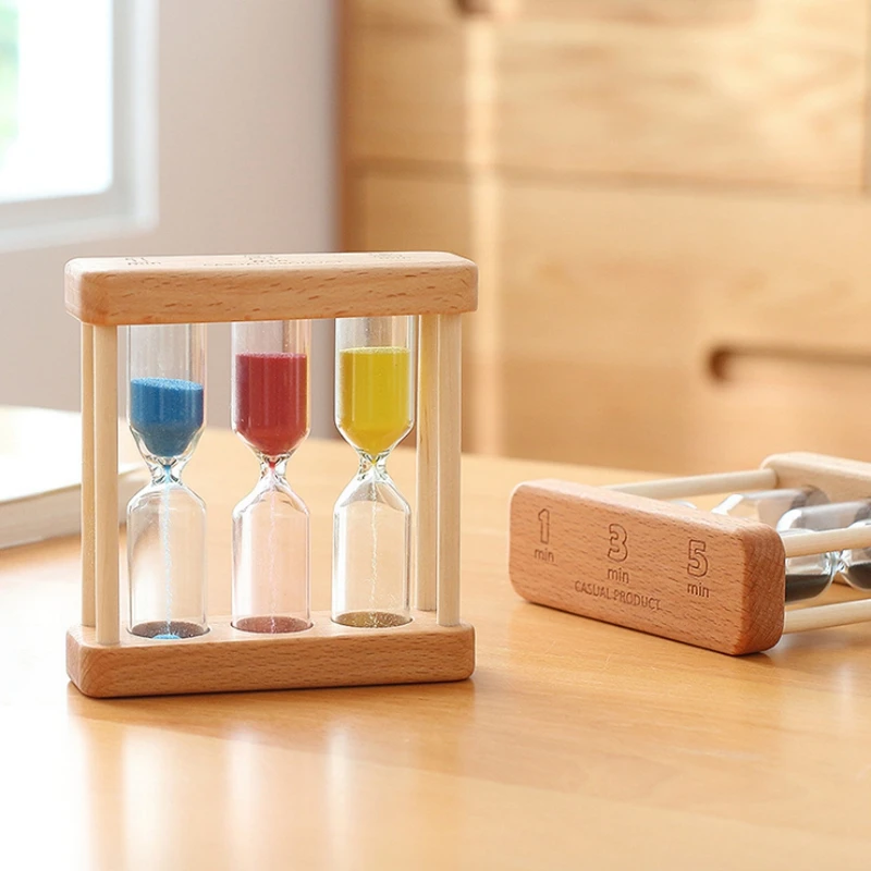 Creative Wooden Hourglass Ornaments 1/3/5 Minutes Hourglass Timer 3 In 1 Combination Sandglass Home Decoration Crafts