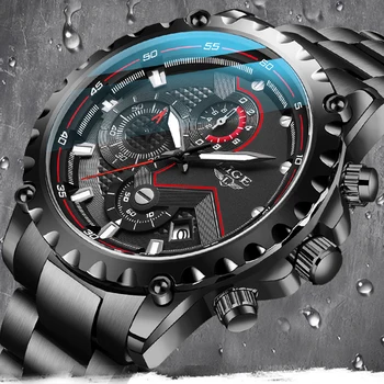 

LIGE 2020 Hot Sale Multifunctional Mens Watches Top Luxury Brand All Steel 30m Waterproof Quartz Watch Men Automatic Date Clock