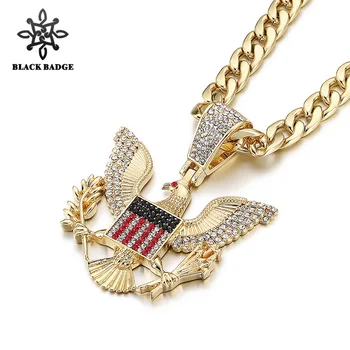 

Europe United States Shining Pendant Necklaces Men War Eagle Cuban Chain Gold Color Animal Necklace Hip Hop Jewelry