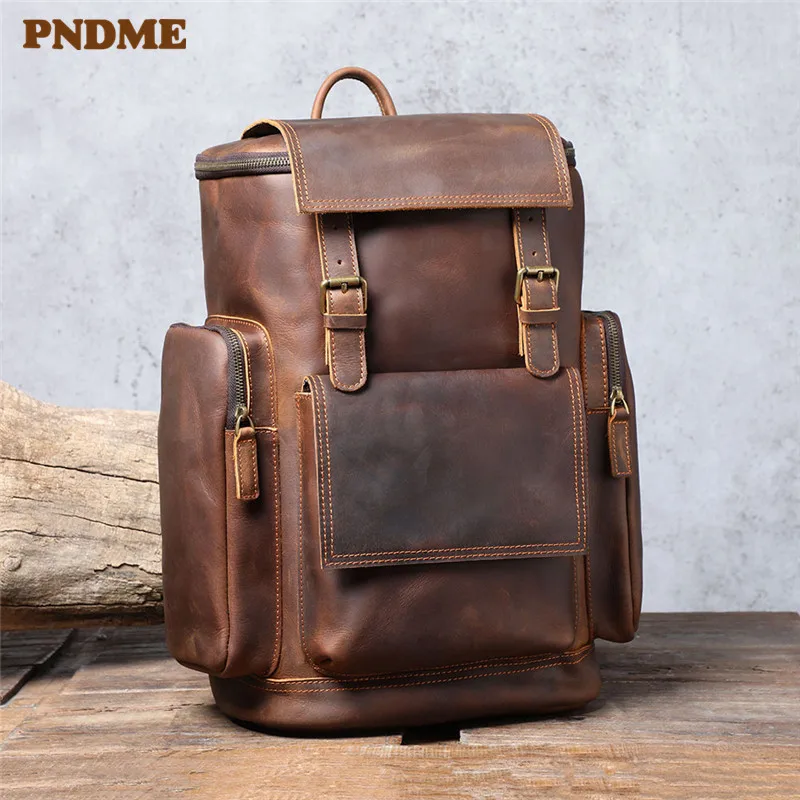

Vintage large capacity crazy horse cowhide backpack men high quality natural genuine leather outdoor travel big bagpack bookbag