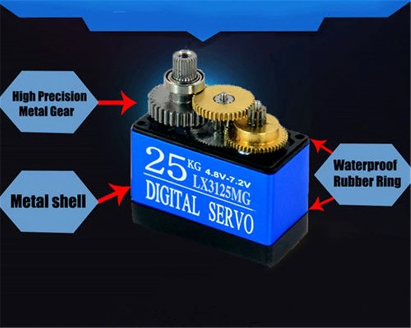 LX3125MG синий водонепроницаемый 25 кг большой крутящий момент металла шестерни цифровой Стандартный Серводвигатель для RC автомобилей RC запчасти