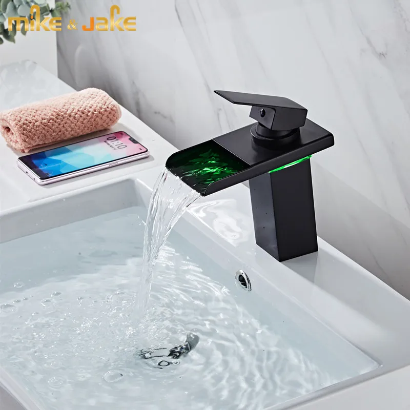 Matte black led faucet waterfall pure basin tap hot and cold mixer luxury eu style | Обустройство дома