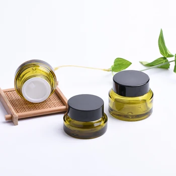 

1pcs 15g/30g/50g Empty Green Glass Refillable Bottles Makeup Jar Pot Travel Face Cream Lotion Vials Amber Cosmetic Containers