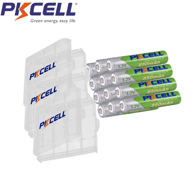 

12Pcs PKCELL nimh aaa Precharged Rechargeable Battey 850mAh 1.2V Up To 1000mAh Cycles 1200times and 3pcs battery box