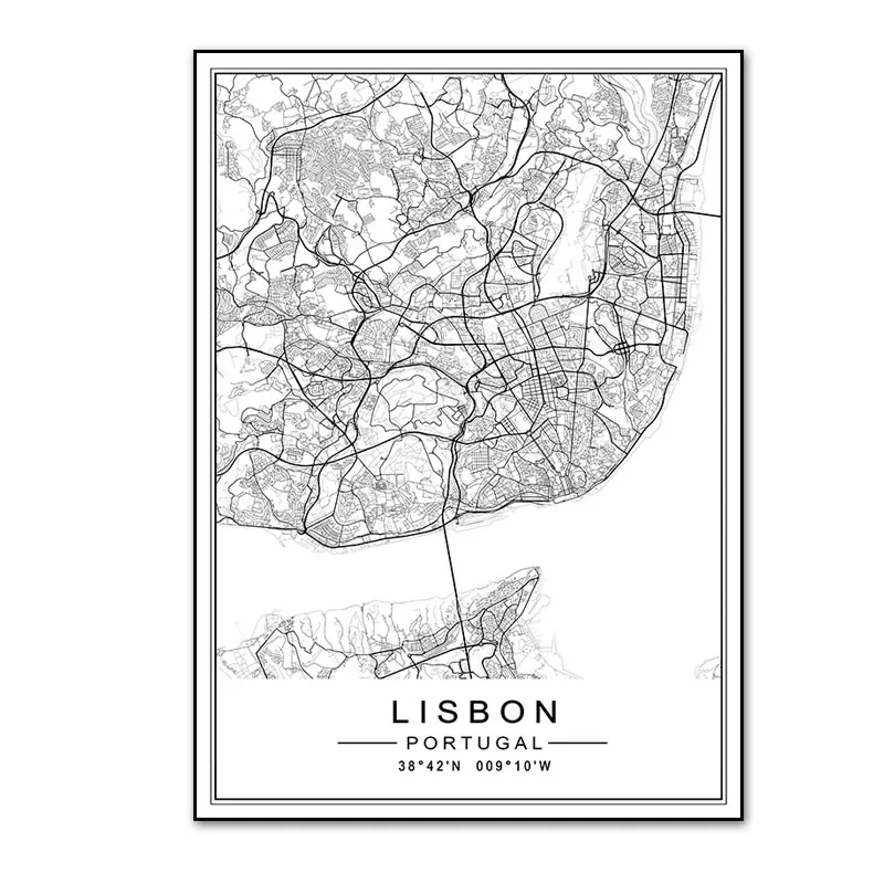 Minimalist-City-LISBON-ZURICH-Map-Travel-Canvas-Painting-Black-White-Wall-Art-Pictures-Posters-Prints-for (5)