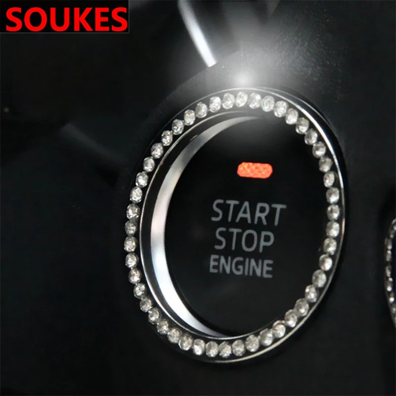 Алмазная Кнопка запуска и остановки автомобиля кольцо для ключей декоративная