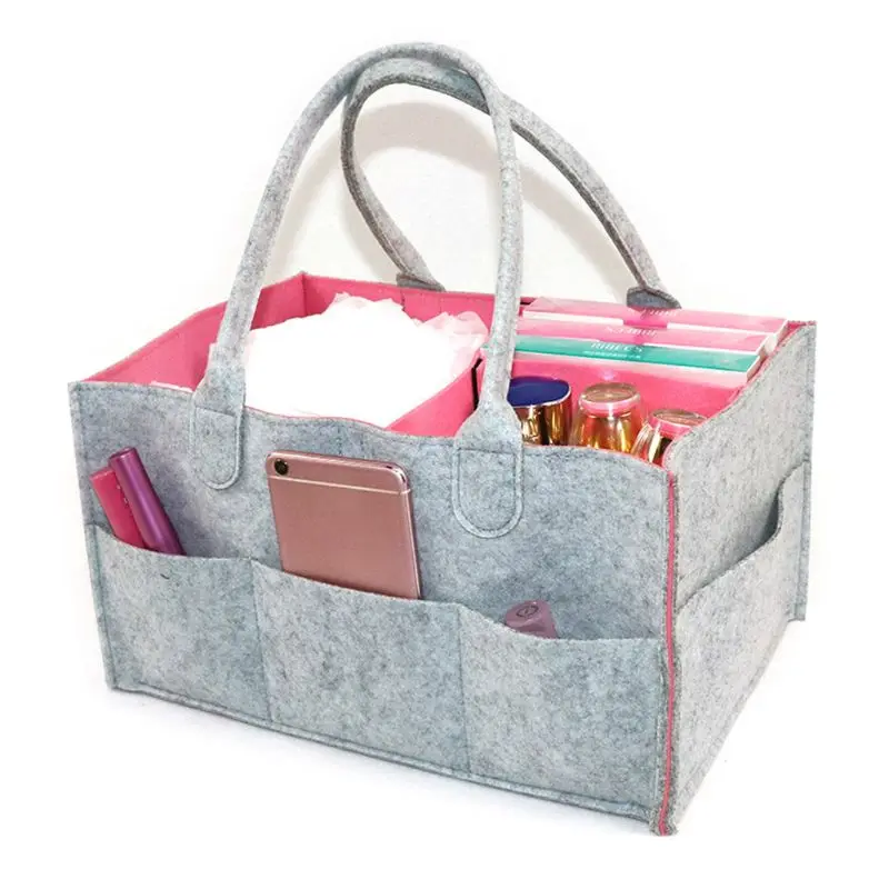 Portable Baby Diaper Organizer Shower Basket Nursery Storage Bin Car Travel Tote with leather handles - Цвет: GP
