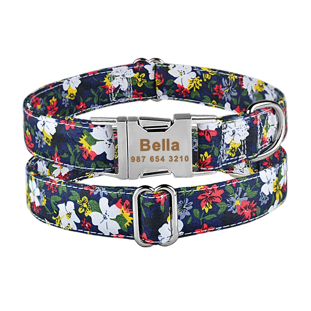 light up dog collar Personalized Dog Collar Nylon With Flower and Metal Buckle Small Medium Large Puppy Engraved Name Collars Pet Cat Dog Supplies 3/8 wide dog collars	 Dog Collars