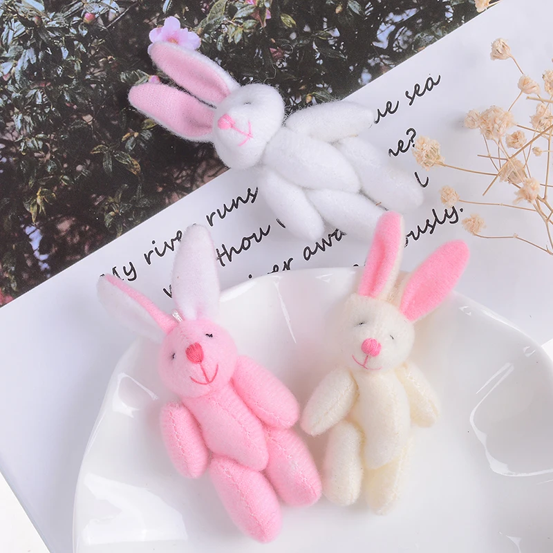 3.5/4/4.5/6/8cm Soft Plush Bunny Bear Mini Joint Rabbit Bear Pendant For Key Chain Bouquet Toy Doll DIY Ornaments Gifts bear ornaments dripping glue mold diy gypsum ornaments 3d space bear rabbit silicone mold dropship