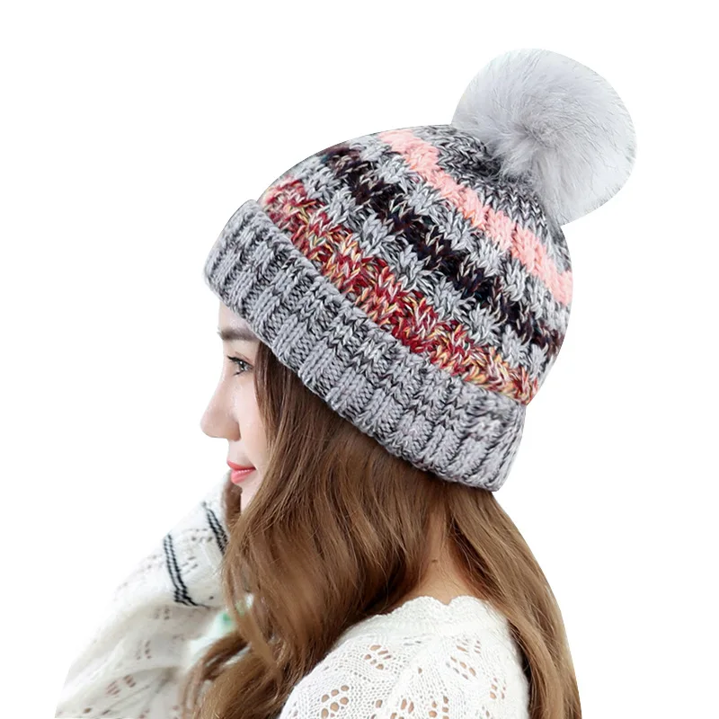 Корейский стиль модные зимние шляпы вязаные шапки mujer invierno бини женские зимние шапки для женщин с помпонами теплые шапки gorro