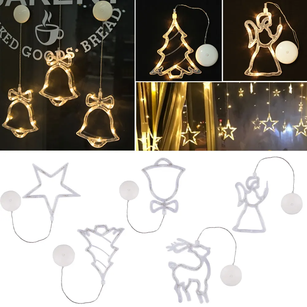 

New Arrival Sucker Lamp Warm White Christmas LED Home Decoration Gift Deer Bell Stars Window Light Holiday Lighting Ornament