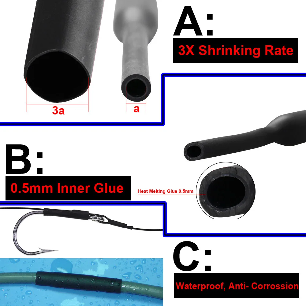 5M соленой воды рыболовные снасти термоусадочная трубка Размеры 2,4 мм 3,6 мм 4,8 мм 6,4 мм 8 мм 9,5 мм Карп рыболовные принадлежности черный