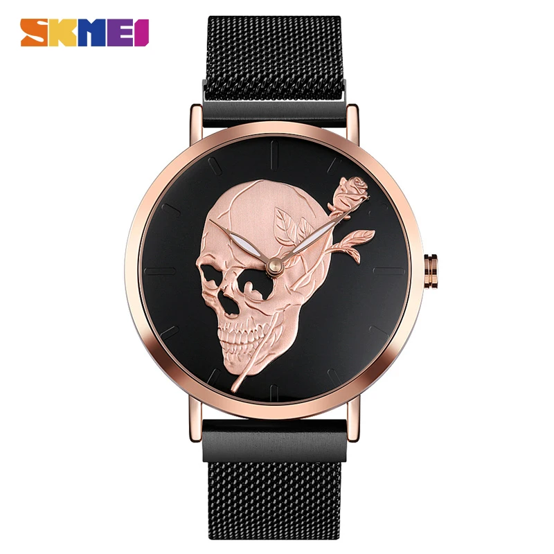 $17.99 Skmei Creativity Magnetic Steel Strap Skull Quartz Men Watch Luminous Hands Male Waterproof Wrist