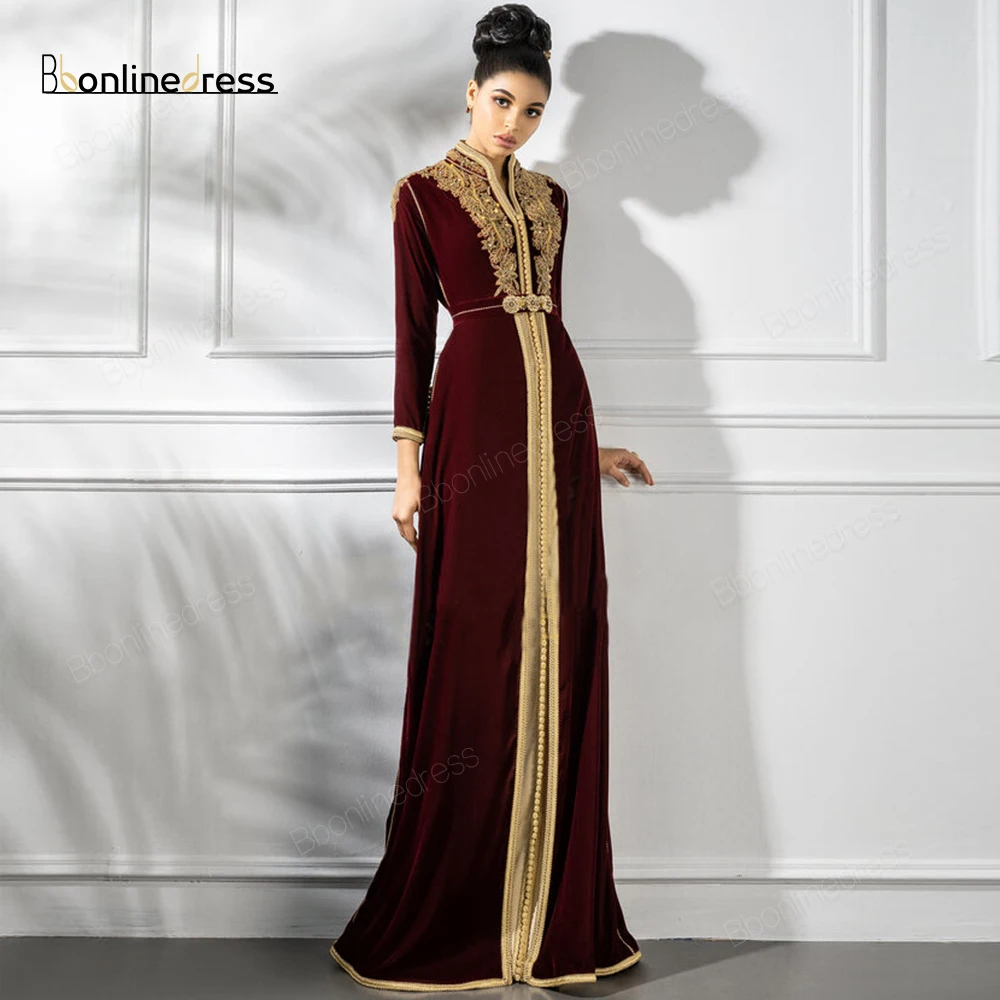 

Bbonlinedress Moroccan Kaftan Evening Dresses Embroidery Beaded Long Evening Dress Full Sleeve Arabic Muslim Party-Dress