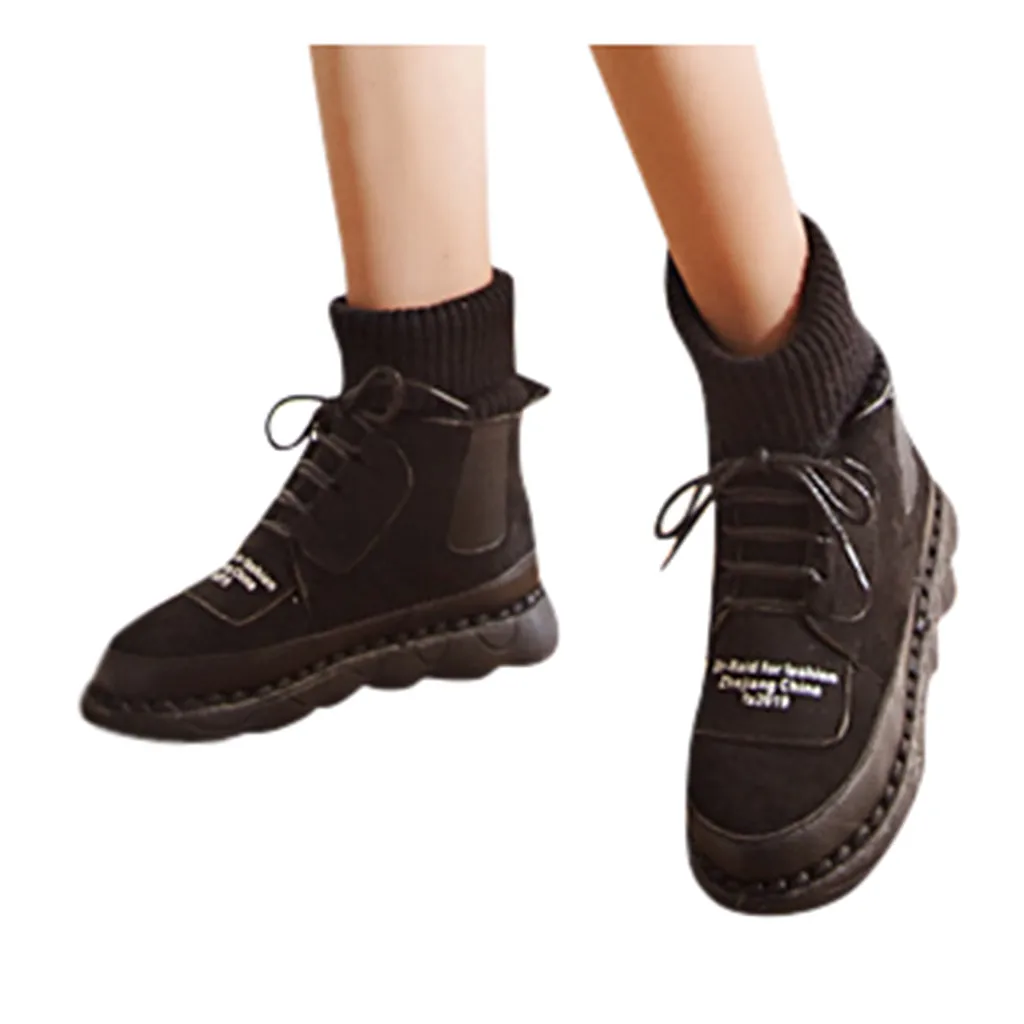 

Letter printed stitching front Martin boots Short tube suede tie with solid color wild boots Ankle Shoes winter boots women 2019