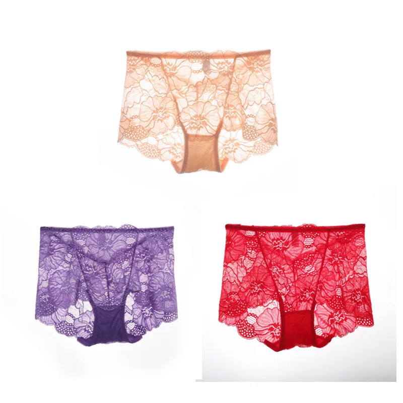 purple red skin 3 шт./лот пикантные Для женщин кружева нейлон дышащее нижнее белье прозрачные трусы трусики женское нижнее белье Плюс Размеры L-2XL HP801 - Цвет: purple red skin