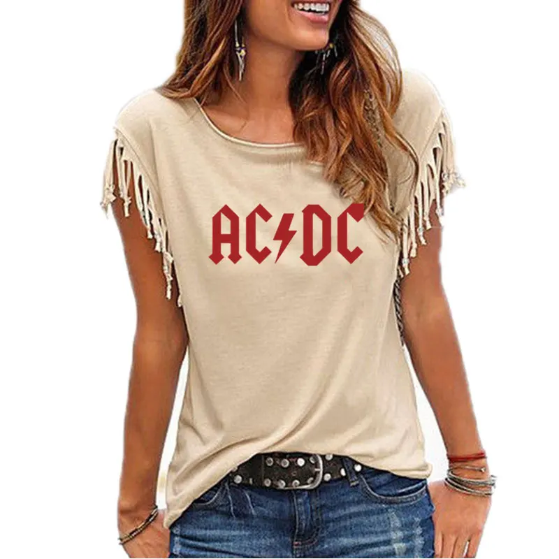 ACDC Women's Printed T-Shirt Graphic Tshirts Hip Hop Rap Music Short Sleeve Tops Tee Shirt - Цвет: 2