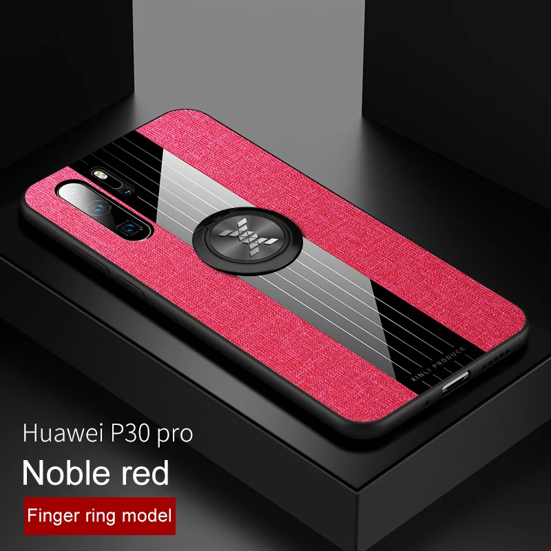 red case and ring Для huawei p30 Pro чехол Роскошный жесткий ткань с защитой от повреждений и кольцом магнитный штатив тонкий защитный чехол-накладка на заднюю панель для huawei p30 lite p30pro p30 оболочки - Цвет: red case and ring