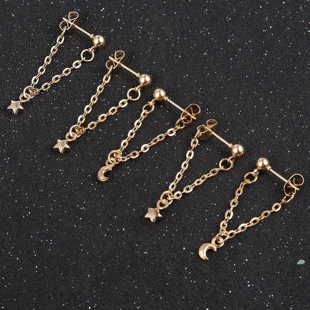 

Bohemia Crescent Moon Star Earrings Set Trend Personality Crystal Geometric Round Ear Stud Brincos Birthday Jewelry Gift
