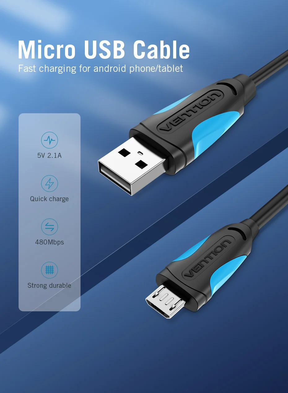 Vention Micro USB кабель провод для быстрого заряда для Android мобильного телефона синхронизации данных Кабель зарядного устройства 3 м 2 м 1 м для samsung htc Xiaomi sony