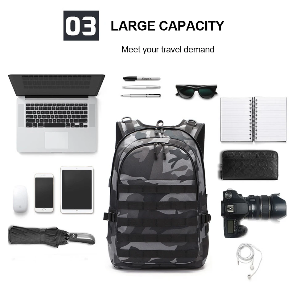 Tactical Military Army Backpack PUBG Playerunknown's Battlegrounds Backpacks Level 3 Cosplay Outdoor 15.6 Inch Laptop USB Bags