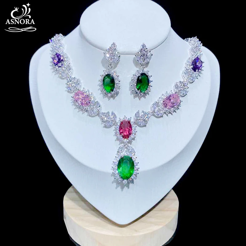 ASNORA Luxury Wedding Accessories Bridal Jewelry Set CZ Pendant Earrings Necklace Factory Home Promotion Girl Gift | Украшения и