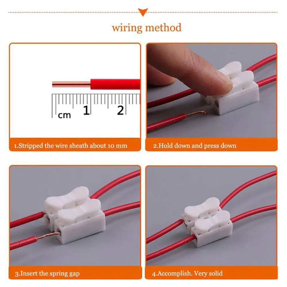 10Pcs CH-1 CH-2 CH-3 Spring Wire Quick Connector 1P 2P 3P Electrical Crimp Terminals Block Splice Cable Clamp Easy Fit Led Strip