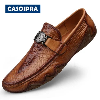

CASOIPRA Crocodile Skin Loafers Shoes Men Genuine Leather Slip-on Moccasins Handmade Man Casual Shoes Drive Walk Luxury Leisure