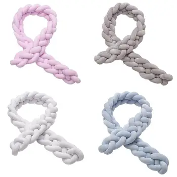 

Baby Crib Bumper Soft Knotted Braided Pillow Protector For Baby Bed Decoration 2 Meters Crystal Velvet Pillow Room Bedding