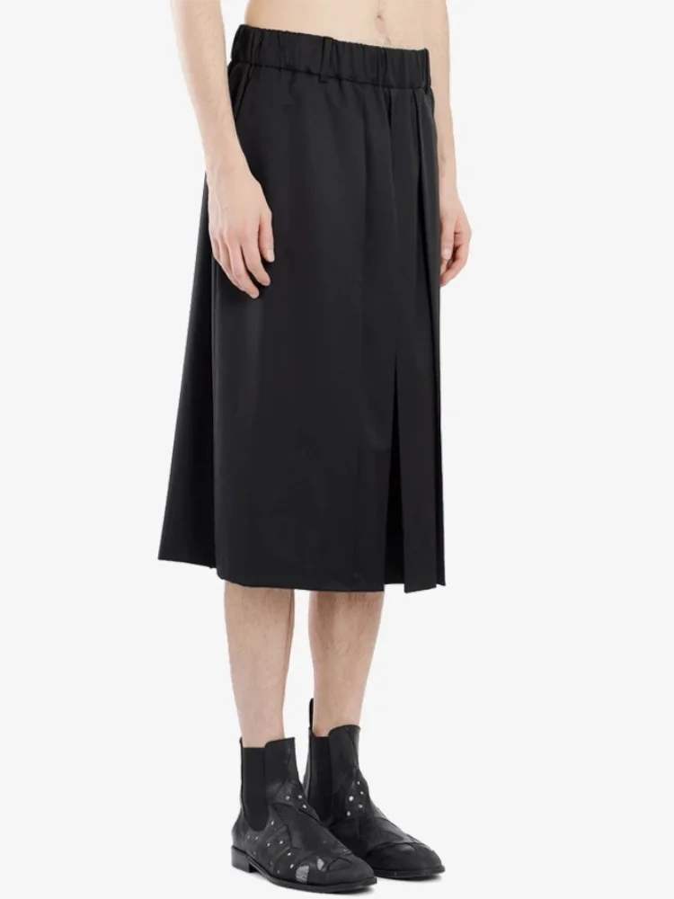 Men's Pant Casual Pants Wide Leg Pants Summer New Black Elastic Waist Wide Pleated Design Large Size Short Pant Skirt